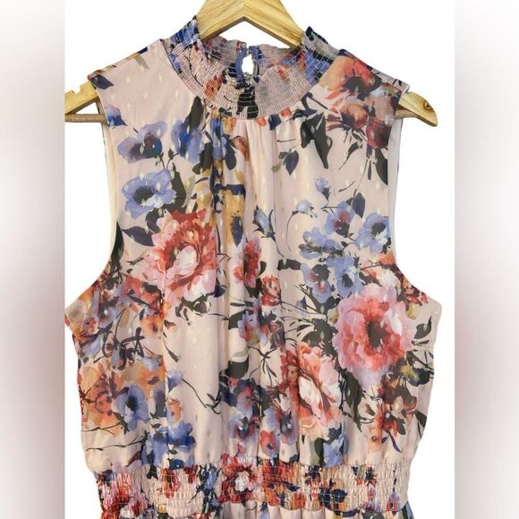 Everlily High Neck Sleeveless Blush Floral Chiffon Tiered Ruffle Dress Size XXL - Picture 4 of 12